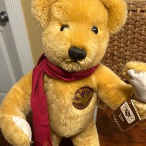 Vintage Nisbet England Mohair 14”Teddy Bear with Red Scarf